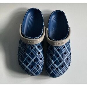 Crocs Baya Holiday Plaid Clogs Christmas Blue Jean Comfort Sandals Mens Size 12
